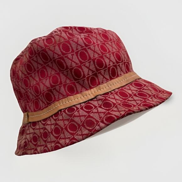 Vintage XOXO Y2K Logo Bucket Hat Red Leather Trim Size M / L Monogram - Picture 1 of 8